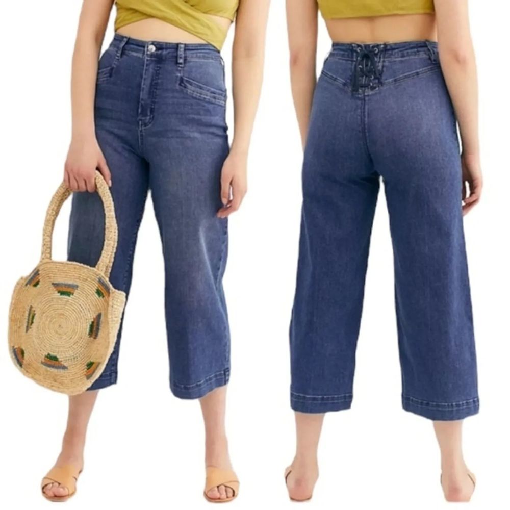 WE THE FREE by Free People Curvy Lace-Up Back Wide Leg Jeans